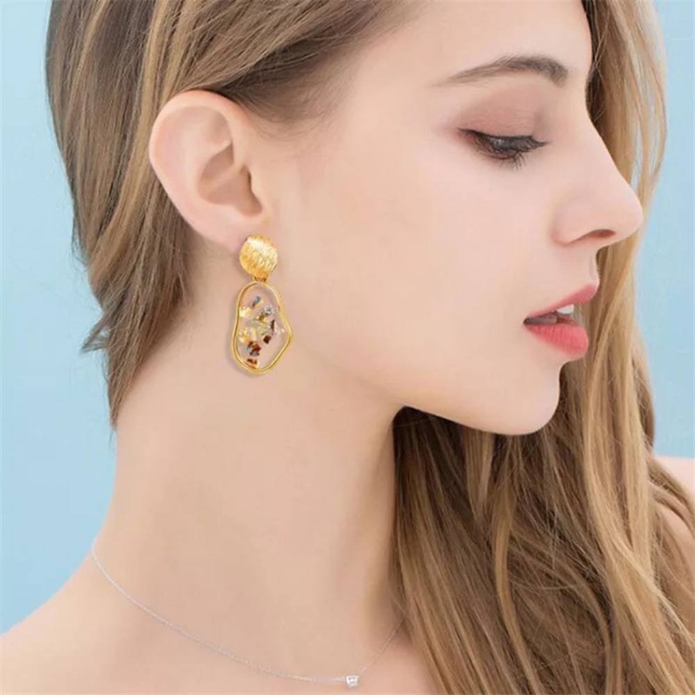 Gold Acrylic Shell Earrings - Picture 5 of 5